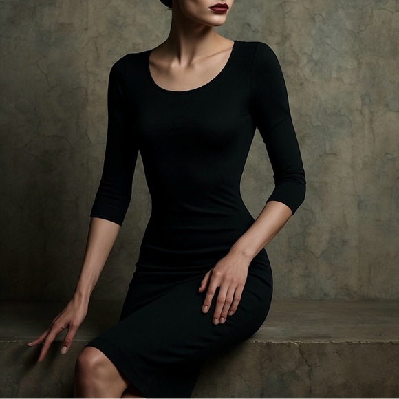 WOLFORD Barcelona 3/4 Sleeve Bodycon Black Dress - Picture 1 of 9